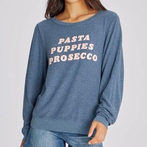 WILDFOX Baggy Beach Jumper Pasta Puppies Prosecco Blue